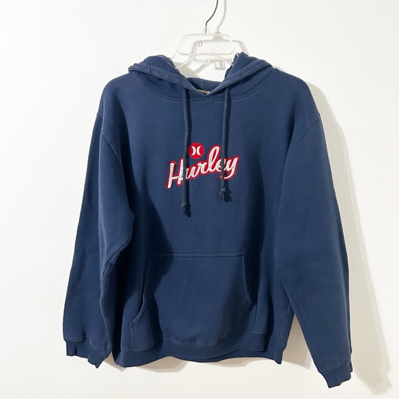 Hurley Blue Pullover Hoodie with Drawstring Sweatshirt Ribbed Cuffs / Waistline - Picture 5 of 11